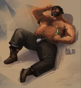 alcohol alcohol_bottle alcoholic_beverage alcoholic_drink arcane arcane:_league_of_legends arm_up armpit_hair armpits artist_request beard beard_stubble belly beverage beverage_bottle black_pants boots bottle bottle_in_hand brown_boots brown_hair bulge bulge_through_clothing chest_hair clothed clothed_male clothes clothing dad_bod dark_hair facial_hair hairy_armpits hairy_belly hairy_chest hand_on_head holding_bottle holding_object league_of_legends loris_(arcane) lying lying_on_back male male_focus male_nipples male_only male_underwear mature mature_male musclegut muscles muscular muscular_arms muscular_male nipples pants pecs pectorals riot_games simple_background solo solo_anthro solo_male topless topless_male unbuttoned_pants underwear underwear_bulge unpleasure_face vein veins veiny veiny_muscles whiskers