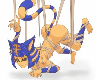 animal_crossing ankha ankha_(animal_crossing) bandage blue_hair cat_ears female furry kiskis naked neko yellow_body