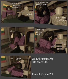 1boy 1girls 3d best_friends big_breasts black_hair breasts comic dialogue english_text female making_out male penis purple_sweater roblox robloxian saiga12pf self_upload sucking_penis tagme text thighhighs warm_colors warm_lighting wolfcut