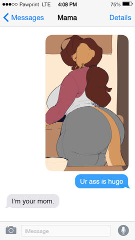 animal_ears anthro ass ass_size_talk big_ass big_breasts big_butt breasts canine clothed clothing faizenek family female furry huge_ass incest inu-sama mother original original_characters rhoda_(faizenek) rhoda_(the_dogsmith) size_talk tail text text_box text_bubble texting the_dogsmith ur_ass_is_huge