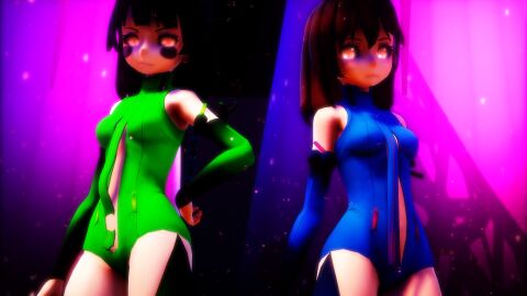 2girls 3d chara chara_(undertale) female female_chara female_frisk frisk frisk_(undertale) mmd raiderded undermeeting undertale undertale_(series)