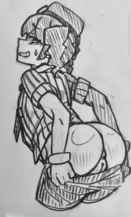 1girls anus ass big_ass blush crypton_future_media female female_only ggo gloves hat kasane_teto looking_back mesmerizer_(vocaloid) mesmerizer_teto nervous no_panties pants pants_down pulling_down_pants pussy showing_ass sketch solo sweat thigh twintails uncensored undressing vagina vocaloid