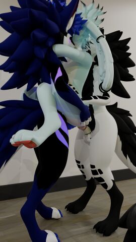 absurd_res anal anal_sex anthro double_penetration fluffy_ua from_behind_position from_front_position genitals group group_sex hi_res hug knot knotted_penis lagomorph leporid male male/male mammal novabeast novacat nude penetration penis rabbit rombocat sex standing threesome trio