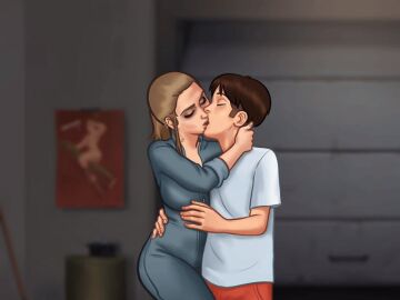 1boy 1girls 2d 2d_(artwork) after_orgasm after_sex animated big_breasts breast_press breast_press_on_chest breast_squeeze breasts brown_hair closed_eyes clothed clothing darkcookie digital_drawing_(artwork) digital_media_(artwork) duo earrings female kissing light-skinned_female light-skinned_male light_skin main_character_(summertime_saga) making_out male male/female shirt summertime_saga svetlana_(summertime_saga) teenager