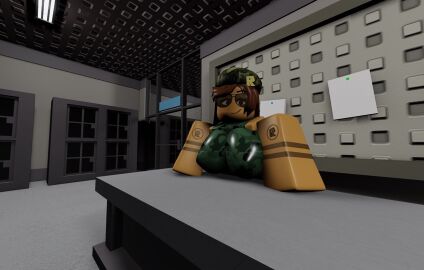 1girls 3d animatorkori breasts cami_(project_remix) female fully_clothed glasses large_breasts massive_breasts military military_uniform project_remix roblox roblox_game robloxian round_breasts smiling smiling_at_viewer staring staring_at_viewer tan_skin