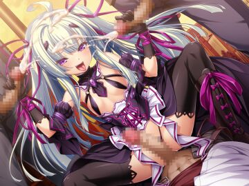 3boys :d ahoge amakubo_yuri black_gloves black_panties black_pants black_sleeves black_thighhighs boots breasts censored cowgirl_position cum cum_on_body cum_on_hair detached_collar detached_sleeves double_handjob facial female floating_hair game_cg gangbang gloved_handjob gloves green_hair grey_pants group_sex hair_ornament hair_ribbon handjob highleg highleg_panties inoino kouyoku_senki_exs-tia large_variant_set long_hair male mosaic_censoring multiple_boys multiple_males non-web_source official_art open_mouth outdoors panties pants penis purple_eyes purple_ribbon revealing_clothes ribbon shirt small_breasts smile solo_focus spread_legs squatting straight sunset thighhighs tongue tongue_out twintails underwear variant_set very_long_hair white_hair white_shirt