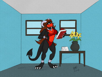 brown_hair cooner female hair horns houndoom long_hair pokemon pokemon_(species)