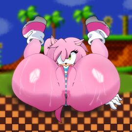 2025 amy_rose anthro anus ass ass_focus blush bodily_fluids butt_focus clothing eulipotyphlan feet_up female fur gloves green_eyes green_hill_zone hand_behind_head handwear hedgehog hi_res lying mammal on_back panties_only pattern_clothing pattern_thong pattern_underwear pink_body pink_fur pussy pussy_slip sega solo sonic_(series) sonic_the_hedgehog_(series) spread_legs spreading striped_clothing striped_thong striped_underwear stripes sweat thong underwear underwear_only vicky2k