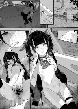 1boy after_kiss bandaid bandaid_on_arm bar_censor blush bow bowtie breasts censored collar commentary_request diagonal-striped_bow diagonal-striped_bowtie diagonal-striped_clothes female finger_in_another's_mouth greyscale highres jacket kashihara_noa_(kindatsu) kindatsu male monochrome navel nipples open_mouth original pants pussy saliva scrape shirt short_hair small_breasts straight striped_clothes tearing_up thigh_strap thighhighs twintails vehicle_interior