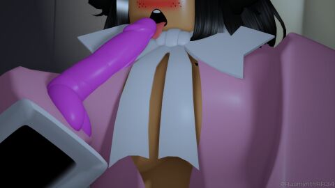 1girls 3d big_breasts black_hair breasts dildo female open_mouth pink_clothes pink_dildo roblox robloxian rusmynth tagme tongue tongue_out