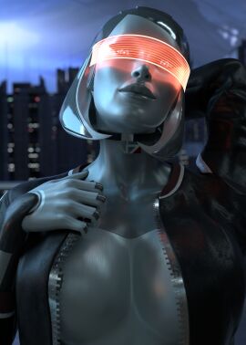 1girls 3d android areola_slip big_breasts bimbo blender blue_eyes bob_cut breasts choker curvy detailed_background edi female female_only glowing_eyes huge_breasts looking_at_viewer mass_effect mass_effect_3 massive_breasts milf open_jacket orange-tinted_eyewear partially_clothed pinup robot seductive short_hair smile smiling_at_viewer solo tinted_eyewear undressing visor voluptuous your_waifu zipper