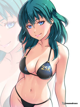 1girls bikini black_bikini blue_eyes breasts byleth_(fire_emblem) byleth_(fire_emblem)_(female) etchimune exposed_breasts female fire_emblem fire_emblem:_three_houses long_hair munedraws teal_hair
