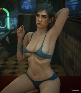 1girls 3d breasts brown_hair brunette clothing crop_top denim_bra denim_panties ellie_(the_last_of_us) ellie_williams female female_focus female_only freckles freckles_on_face nude nude_female panties petite realm3do shorts skinny slim small_breasts solo tank_top tattoo teenager the_last_of_us the_last_of_us_2 thong tight_clothing toned toned_female underwear