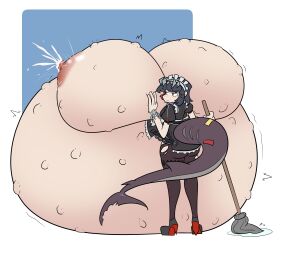 2d belly_on_ground breast_pregnancy breasts cleaning ellen_joe essayafterdark female fetal_movement from_behind gigantic_belly gigantic_breasts hyper_breasts hyper_pregnancy looking_at_belly mop pregnant unborn_kicking victoria_housekeeping zenless_zone_zero