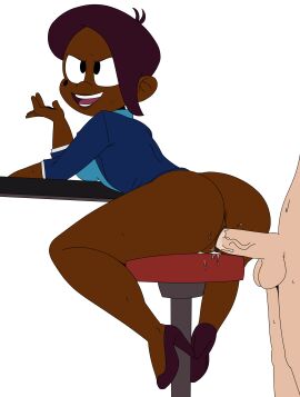 animation_station_with_millie_martins big_breasts breasts cursedoggo dark-skinned_female dark_skin female grabbing_ass half-dressed light-skinned_male light_skin male millie_martins mole open_mouth pussy shocked_expression shockwave_animation sitting stool vaginal_penetration youtube youtuber_girl