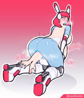 1dickgirl 1futa anal_vore anus areolae ass back back_view balls bangs belle_(hotcakesnsfw) belly belly_bulge big_balls big_belly big_breasts breasts completely_nude dickgirl digestion female futa_focus futa_pred futa_sans_pussy futanari hotcakesnsfw humanoid intersex kneeling light_skin long_hair looking_back nipples nude nude_futa pink_hair robot robot_girl same_size_vore solo_focus steamy_breath tongue tongue_out vore