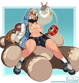 1futa 1girls alternate_breast_size alternate_version_available big_breasts blonde_hair blue_eyes breasts bridget bulge dieselbrain female futa_only futanari guilty_gear guilty_gear_strive intersex large_breasts looking_at_viewer pale-skinned_futa pale_skin short_hair teddy_bear