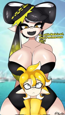1boy 1girls 1nkdax artist_name ass big_ass big_breasts black_tongue boob_window breasts callie_(alterna) callie_(splatoon) casual casual_nudity cleavage clothed colored_tongue english_text female huge_breasts inkling inkling_boy male new_agent_3_(splatoon) nintendo no_bra no_underwear png sideass sideboob splatoon splatoon_(series) splatoon_3 splatoon_3:_return_of_the_mammalians teasing tentacle tentacle_hair tentacles