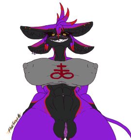 abs anthro athletic athletic_female avali barcode barcode_tattoo big_breasts big_pussy blush blush_lines breasts brimstone_symbol clitoral_hood clitoris ear_piercing erect_nipples female flaktaryd genitals hi_res leviathan_cross low-angle_view mohawk navel navel_piercing nipple_outline nipples notched_ear piercing plumage plump_labia punk pussy smile solo square_eyes tattoo teeth thick_thighs thighs zelyn_iceblood