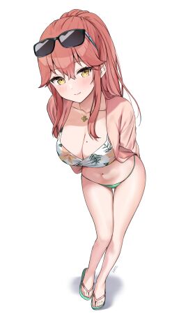 1girls absurd_res absurdres arms_behind_back bare_belly bare_calves bare_chest bare_hips bare_knees bare_legs bare_midriff bare_navel bare_thighs bare_torso barefoot belly belly_button bikini bikini_bottom bikini_only bikini_top blush blush_lines blushing_female breasts cleavage collarbone dot_nose eyebrows_visible_through_hair feet female female_focus female_only flip_flops full_body groin hair_between_eyes half_naked hands_behind_back head_tilt high_resolution highres hourglass_figure jacket kaetzchen knees legs legs_together light-skinned_female light_skin liliya_(kaetzchen) lips long_hair looking_at_viewer medium_breasts mole mole_on_breast naked naked_female navel nude nude_female original original_art original_artwork original_character ponytail pussy red-haired_female red_hair sandals shoulders side-tie_bikini sidelocks simple_background slender_body slender_waist slim_female slim_waist smile smiling_at_viewer solo standing string_bikini sunglasses swimsuit swimwear thick_thighs thigh_gap thighs thin_waist tilted_head toes v-line white_background wide_hips yellow-eyed_female yellow_eyes