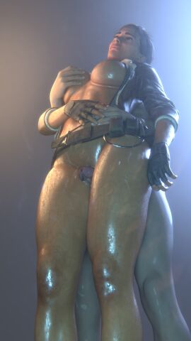 1boy 1boy1girl 1girls 3d alyx_vance asian athletic_female big_breasts breasts cum cum_between_thighs female fousters green_eyes half-closed_eyes half-dressed half-life_(series) half-life_2 half_naked human jacket latina light-skinned_male male necklace thigh_grab thigh_sex thighs