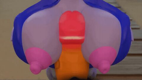 1boy 1girls big_breasts big_nipples breasts female gif long_nipples male puffy_nipples purple_skin shocking_(artist) tagme yellow_skin