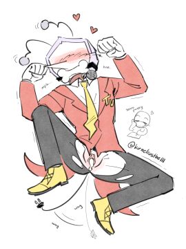 1boy bone_gag collar cum cum_in_pussy cum_inside cuntboy deltarune deltarune_chapter_3 gag gagged intersex kirneliustheiii male male_only petplay puppyplay pussy ripped_clothing ripped_pants solo suit suit_and_tie tenna_(deltarune) torn_clothes