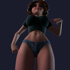 3d ass aunt aunt_cass big_ass big_breasts big_butt big_cleavage big_hero_6 big_thighs blender breasts cass_hamada cleavage crop_top denim denim_shorts dress female green_crop_top hotpants huge_cleavage marvel marvel_comics mgsnak239 micro_shorts microshorts mini_shorts minishorts navel short_shorts shorts