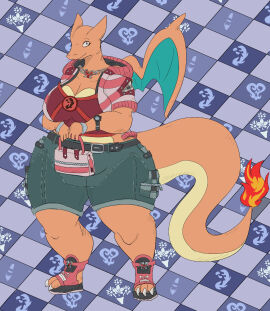big_breasts breasts charizard cleavage female furry huge_breasts pokemon pokemon_(species) the-argent-dragon thick_thighs valentina_(aimbot-jones) wide_hips