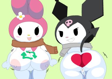 ass big_breasts breasts brown_scarf cassettedream dream-cassette female grey_scarf hoshime kuromi my_melody onegai_my_melody pussy sanrio scarf tagme