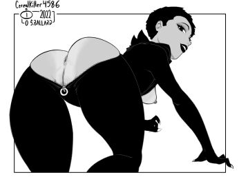 1girls all_fours ass back_view bodysuit catwoman cerealkiller4586_(shane_ballard) dc dc_comics female presenting_hindquarters pussy selina_kyle short_hair solo