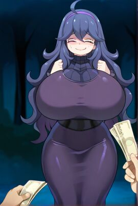 ai_generated closed_eyes creepy female hex_maniac huge_breasts long_hair pokemon purple_hair taut_clothes tight_clothes tight_clothing