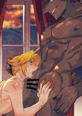 blowjob censor_bar censored censored_penis dark-skinned_male dark_skin ganondorf ganondorf_(ocarina_of_time) gay light-skinned_male light_skin link link_(ocarina_of_time) male male/male male_only ocarina_of_time penis rani_grb size_difference sucking_penis the_legend_of_zelda the_legend_of_zelda:_ocarina_of_time twink twink_and_daddy