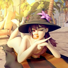 1female 1girls 3d ass back_view bare_shoulders bending_over bent_over breasts epic_games female fortnite fortnite:_battle_royale hanekoma35 hat holding_ass lexa_(fortnite) lexa_hexbringer_(fortnite) light-skinned_female light_skin long_hair looking_at_viewer looking_back looking_back_at_viewer presenting presenting_ass presenting_hindquarters purple_hair pussy pussy_lips rear_view red_eyes swimwear tagme