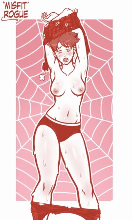 1girls 2d breasts female female_only marvel marvel_comics mayday_parker misfitrogue242 panties spider-man_(series) sweat tagme tomboy topless topless_female undressing