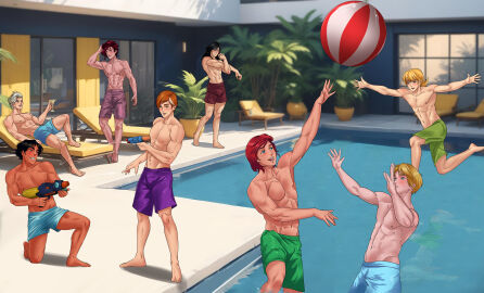 aladdin aladdin_(1992_disney_film) alice_in_wonderland alice_in_wonderland_(1951_film) alice_liddell amenoosa anna_(frozen) ariel ariel_(the_little_mermaid) auburn_hair black_hair blonde_hair disney disney_princess dripping_wet elsa_(frozen) fa_mulan freckles_on_face frozen_(film) hercules_(disney) literature magenta_hair male male_mulan male_only megara mulan mulan_(1998_film) multiple_boys multiple_males muscular muscular_arms muscular_male muscular_thighs peter_pan_(disney) pointy_ears ponytail pretty_boy princess_jasmine public_domain red_hair royalty rule_63 swimming_pool swimming_trunks swimsuit the_little_mermaid the_little_mermaid_(1989_film) tinker_bell water white_hair