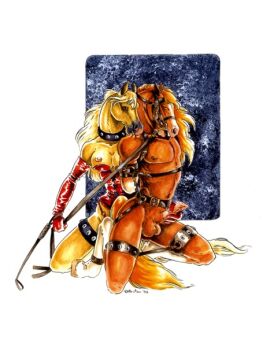 2002 anklet anthro balls blonde_hair bondage breasts brown_body brown_fur brown_hair closed_eyes clothing collar corset duo equid equine erection female fur genitals gloves hair halter handjob handwear harness heather_bruton horse jewelry leg_markings legband lingerie male mammal markings mostly_nude nipples open_mouth penile penis reins riding_crop sex socks_(marking) topwear whip white_body white_fur yellow_body yellow_fur