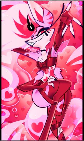 1girls 4_arms arm_stretch arm_towards_viewer arms_on_head back_length_hair canid_demon canid_humanoid canine_ears canine_humanoid deadly_sins demon demon_girl demon_lord devil dog_humanoid female female_focus female_only fox_humanoid helluva_boss long_hair looking_at_viewer multi_arm multi_limb naked naked_female nude nude_female official_art on_back pink pink_body pink_fur pink_hair poster queen_bee-lzebub_(helluva_boss) ribbon ribbon_bikini ribbon_bondage ribbon_bra ribbon_panties solo solo_female solo_focus valentine's_day white_hair