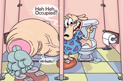 5_toes anonymous_artist anthro balls bathroom big_balls big_penis bodily_fluids bovid bovine clothed clothing cock_vore detailed_background dialogue digital_media_(artwork) duo english_text erection feet filburt_shellbach foot_focus foreskin fur genitals glans glory_hole hi_res huge_balls huge_cock hyper hyper_genitalia hyper_penis macropod male male/male mammal marsupial nickelodeon partially_retracted_foreskin penile penis public public_restroom reptile restroom_stall retracted_foreskin rocko's_modern_life rocko_rama scalie smile speech_bubble sweat sweaty_feet tail text toes toilet toilet_paper turtle uncircumcised vein veiny_penis vore wallaby