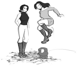 2d 2girls black_and_white blush boot_fetish boots breasts celera_prime crushing dominant_female dominatrix english english_text female femdom footwear high_heel_boots long-haired_female long_hair milf mimi_(celera_prime) monochrome mother_and_daughter older_female original original_character original_characters pumpkin pumpkin_head riding_boots riding_outfit rubber_boots shoe_fetish shoes short-haired_female short_hair smashing sweater thigh_boots thighhigh_boots thighhighs thighs tight_clothes tight_clothing tight_fit tight_pants