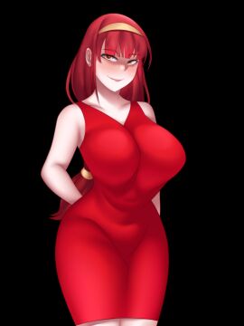 1girls bangs clothed clothing dress female female_only fully_clothed human light_skin long_hair lucy_(my_yandere_is_a_futanari) my_yandere_is_a_futanari owlyboi png red_dress red_hair red_shirt solo yandere