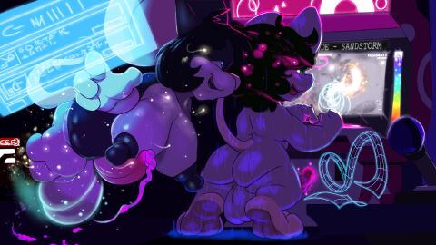 absurd_res afro anthro arcade arcade_machine ass aura balls belly big_ass big_balls big_breasts big_butt big_ears big_nipples black_hair bodily_fluids breasts buttons_(nipples) casual_exposure casual_nudity colored_cum cum cum_trail duo enchantment floating fur futanari gaming genital_fluids genitals glowing glowing_balls glowing_cum glowing_genitalia glowing_penis grey_body grey_fur grin hair hi_res huge_balls huge_nipples intersex lemonfaace lilithdog lilithdog_(nimmy) magic_aura magic_user male mammal mouse murid murine nimmy nipples open_mouth osu! overweight paws penis pink_penis playing_videogame public public_nudity purple_cum red_penis rodent short_stack slightly_chubby slightly_chubby_intersex slightly_chubby_male small_but_hung smile speed_lines standing tefemmosus ticket unusual_bodily_fluids unusual_cum unusual_genital_fluids white_belly white_body white_fur