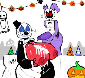 art_the_clown bonnie_(fnaf) breasts breasts_focus breasts_out cosplay cosplaying cosplaying_as_character cum cum_on_body cum_on_breasts cumming el_sick female five_nights_at_freddy's five_nights_at_freddy's_2 halloween_2024 halloween_decoration halloween_pumpkin halloween_theme paper_pals paperpals straight withered_bonnie