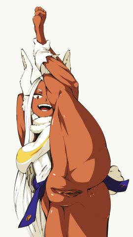 1girls animal_ears bare_legs barefoot boku_no_hero_academia brown_skin bunny_ears bunny_girl dark-skinned_female dark_skin feet female flexible flou gloves holding_leg leotard miruko my_hero_academia no_panties no_shoes one_leg_up presenting presenting_pussy pussy rumi_usagiyama shounen_jump smile solo solo_focus splits standing standing_on_one_leg thick_thighs unbuttoned unbuttoned_bottomwear vertical_splits white_fur white_hair