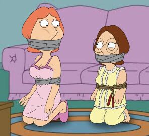 accurate_art_style clothed_bondage dvnod2 family_guy female gagged lois_griffin meg_griffin mother_and_daughter tape_bondage tape_gag wrapped_arms