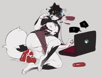 anal anal_sex animal_dildo animal_sex_toy anthro anthro_penetrated ass backsack balls ballsack big_ass big_butt big_dildo black_body bottomwear bottomwear_down canid canine catzino clothed clothing collar computer dildo dildo_in_ass dildo_insertion electronics equine_dildo femboy genitals grey_background headphones laptop lube lube_bottle male male_penetrated mammal masturbation nipple_piercing nipples object_in_ass partially_clothed penetration penis piercing sex_toy sex_toy_in_ass sex_toy_insertion shorts shorts_down simple_background solo stretched_anus submissive submissive_anthro submissive_male thick_thighs toying_self white_body wide_hips