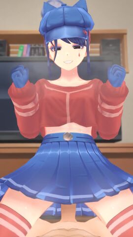 1boy 3d animated blue_eyes blue_hair blush bouncing_breasts breasts choker clothed_female_nude_male cowgirl_position crazy_mita_(miside) evil_grin evil_smile fangs female grin hair_ornament hairband hairclip highres lazyprocrastinator long_hair looping_animation low_twintails miniskirt miside mita_(miside) nude parallel_hairclips partially_shaded_face pleated_skirt red_choker red_hairband sex skirt smile socks straddling straight tagme thighhighs twintails uncensored video yandere