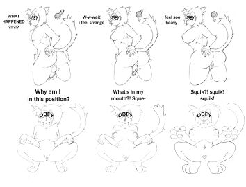 absurd_res anthro ass breast_expansion breast_growth breast_growth_(enlargement) breasts butt_expansion comic dialogue drone dronification expansion felid feline female fluffy fluffy_tail gender_transformation hi_res hypnosis hypnotic_visor inflatable inflation koteykomya male mammal mask_transformation mind_control mtf_transformation sex_doll sex_doll_transformation solo standing tail transformation visor wide_hips