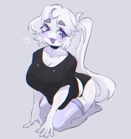 ) :3 ass ass_focus big_breasts breasts cleavage clothes_down dress female female_only fnf fnf_mods fnflune friday_night_funkin from_above grey_panties looking_at_viewer lune_(friday_night_funkin) lune_(yraisel) lying_on_side moon moonlight night oc panties posing purple silver_hair sitting skelthors soul_springs t-shirt thick_thighs uwu white_body winking_at_viewer