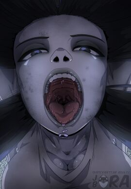 1girls black_hair blue_eyes drool female female_pred giantess imminent_vore jorabora mawshot mouth_shot sadako_yamamura tagme the_ring vore yamamura_sadako